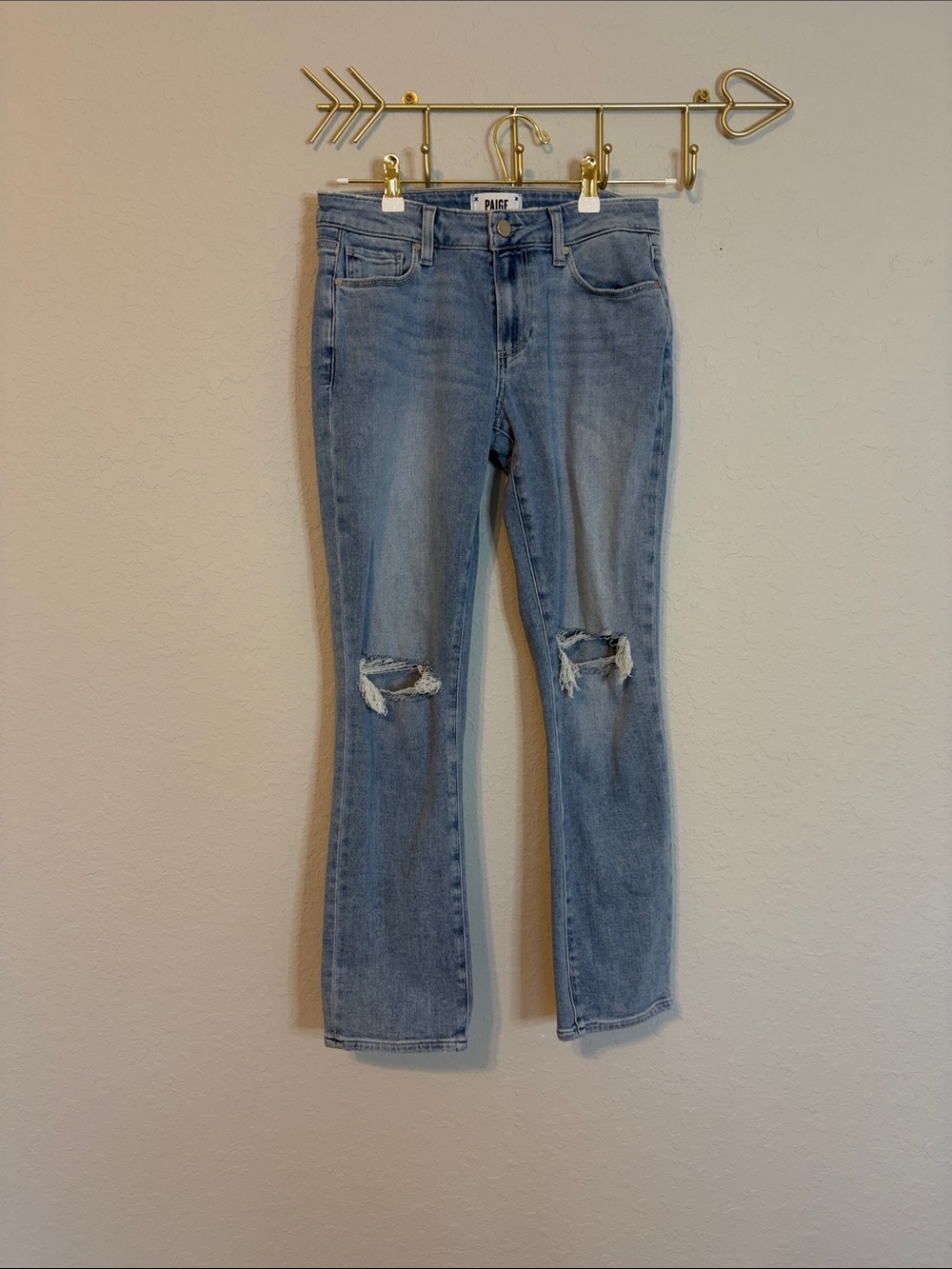 PAIGE Light Wash Distressed Bootcut Flare Jeans Size 25
